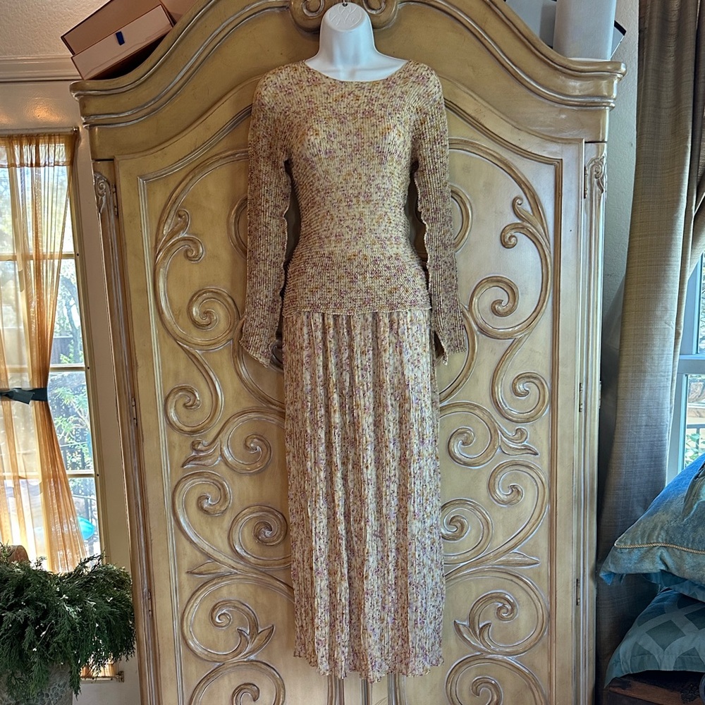Floral Knit Long-Sleeve Maxi Dress in Yellow Multi